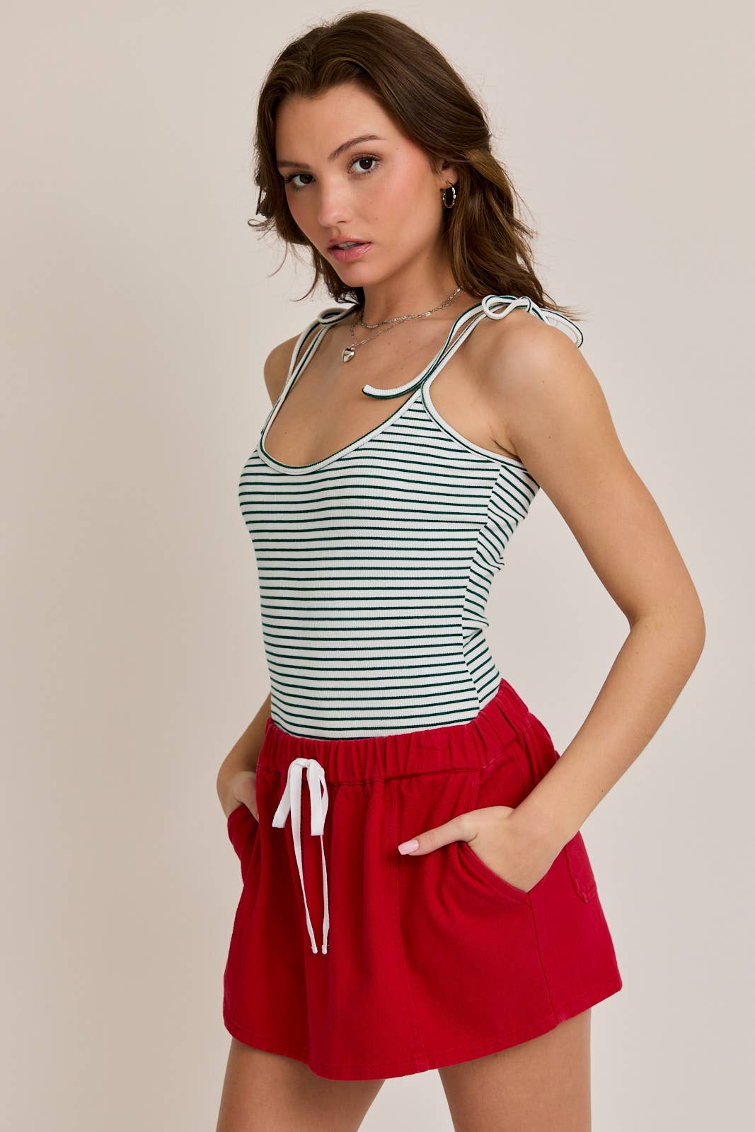 SHOULDER TIE SPAGHETTI BODYSUIT