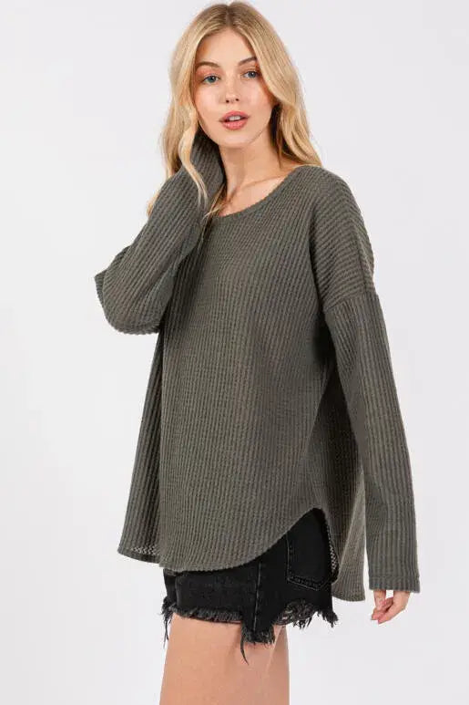Brushed Waffle Long Sleeve Top