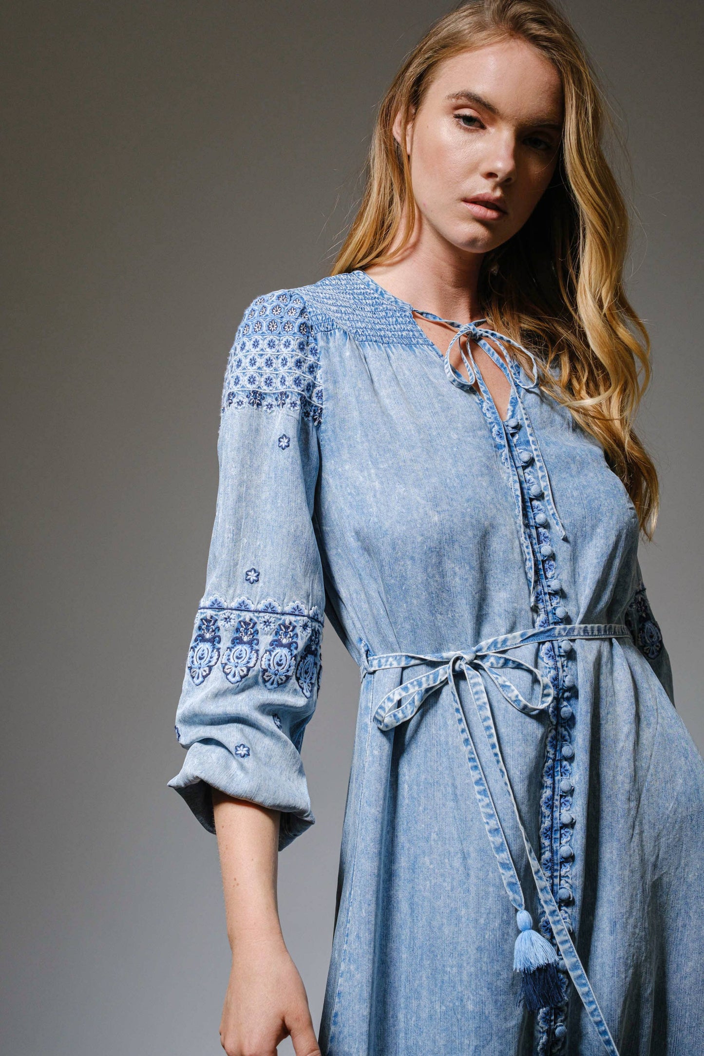 Embroidered Tencel Maxi Dress