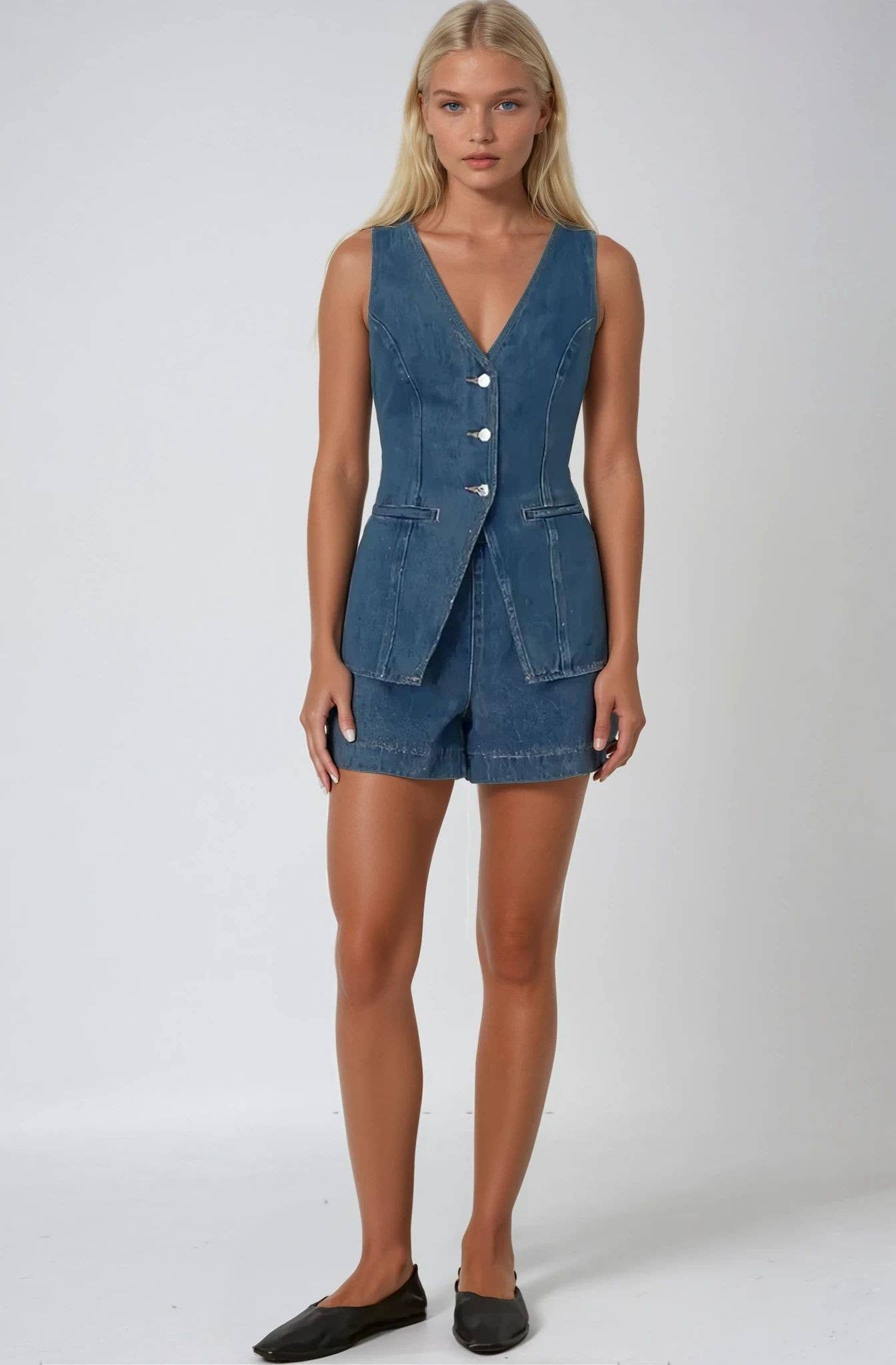 LONGLINE BUTTON UP DENIM VEST TOP