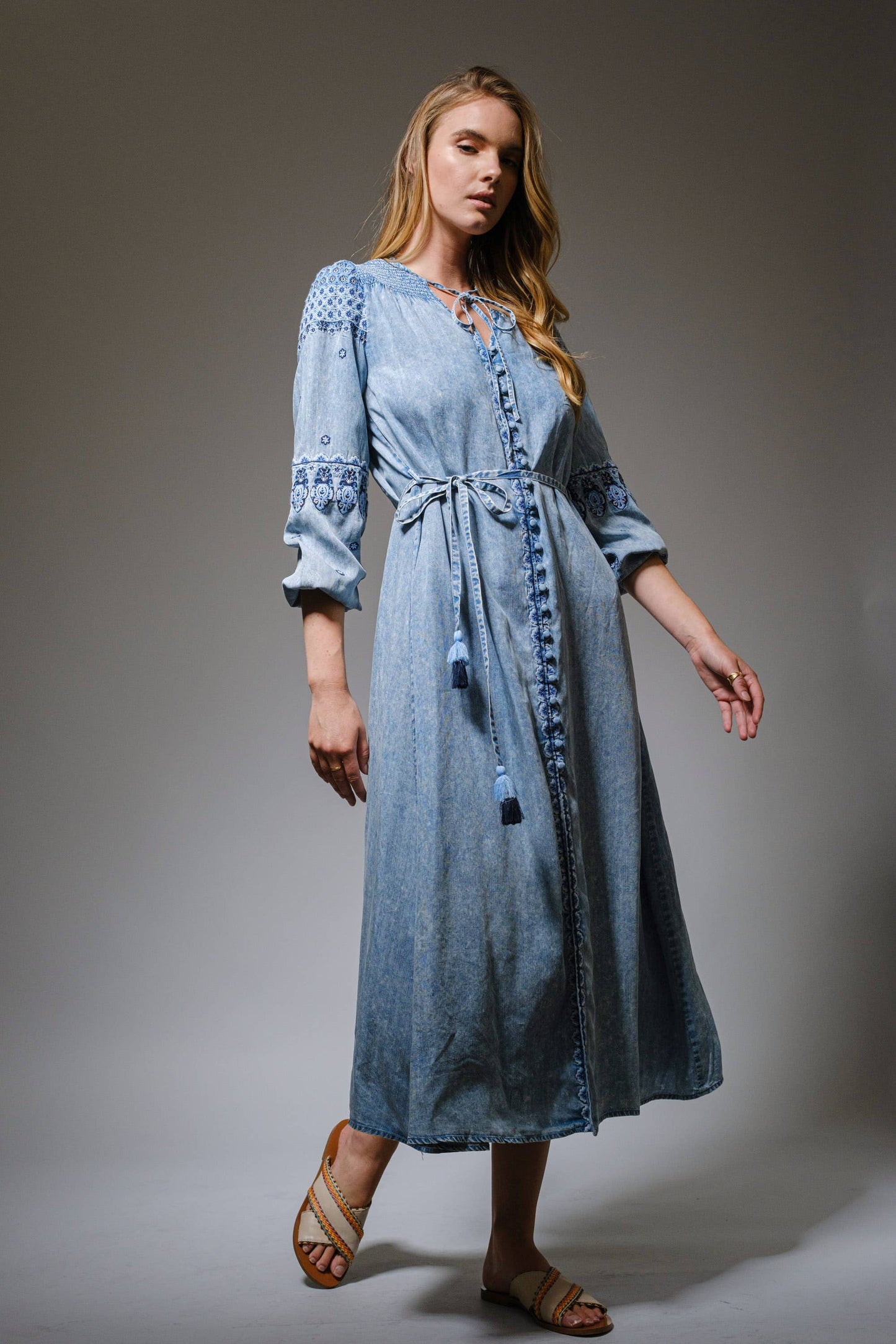 Embroidered Tencel Maxi Dress