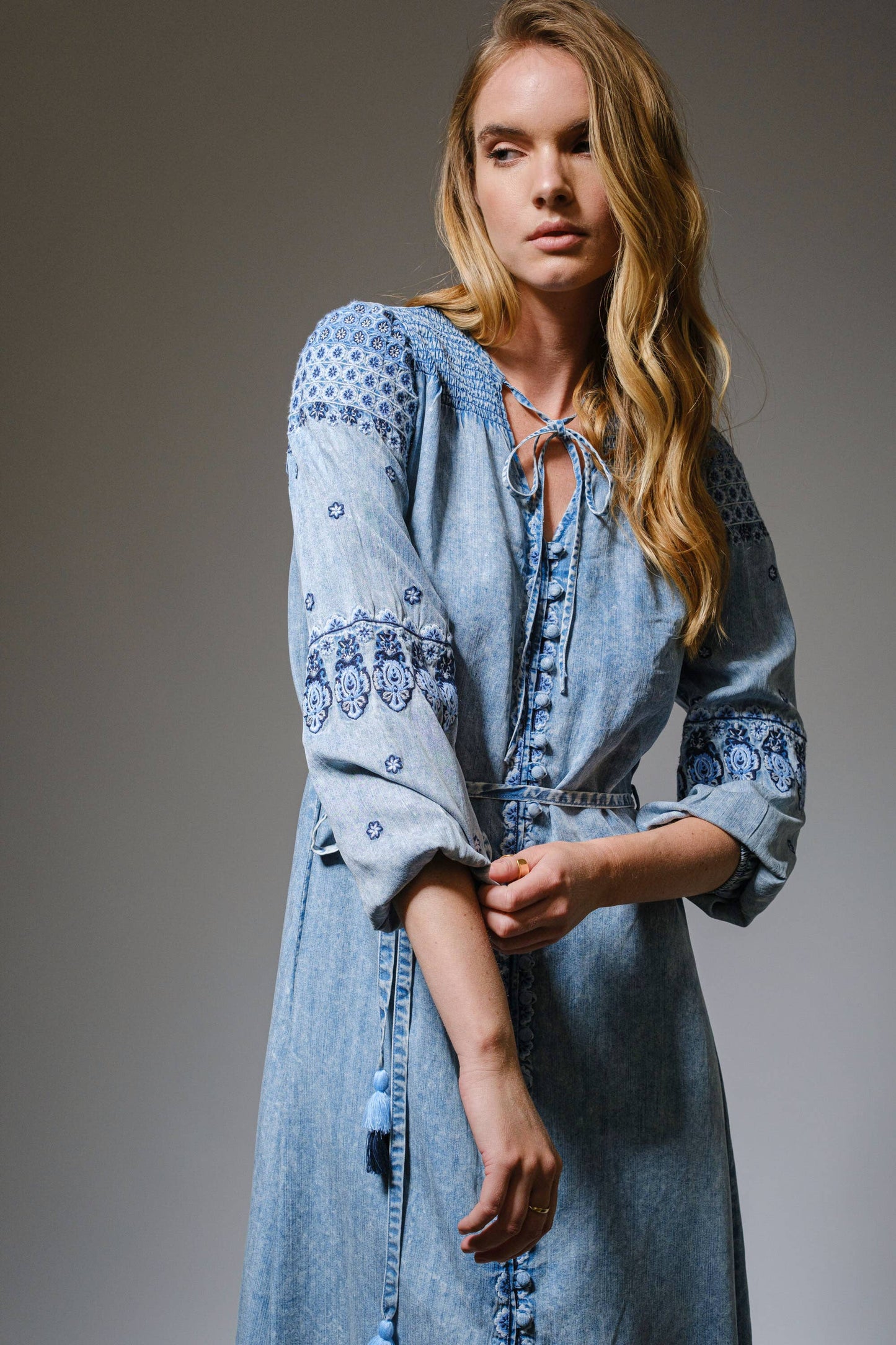 Embroidered Tencel Maxi Dress