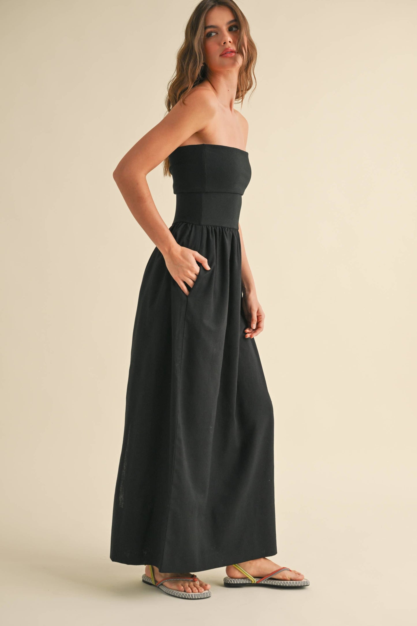 LINEN WITH RIBBED KNITTED TOP DRESS