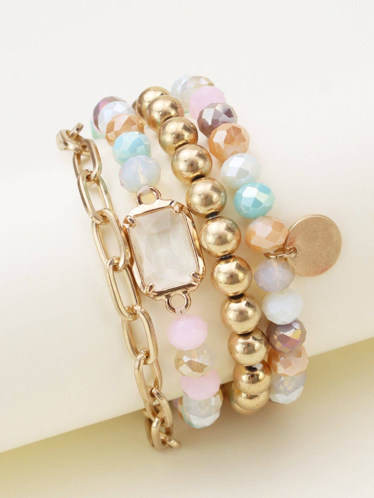 Metallic And Faceted Beaded Bracelet Set