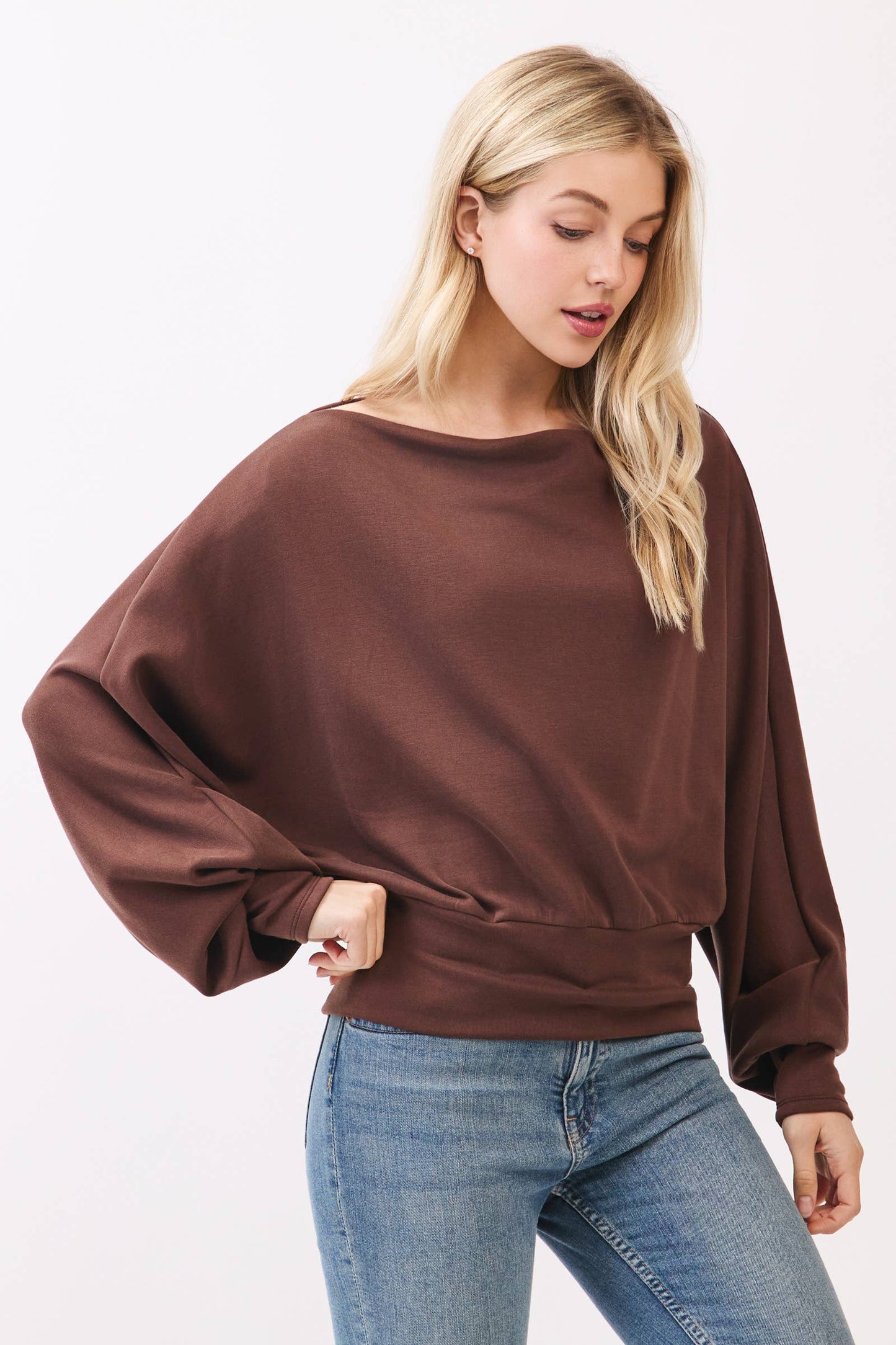 Jersey Boat Neck Long Sleeve Top