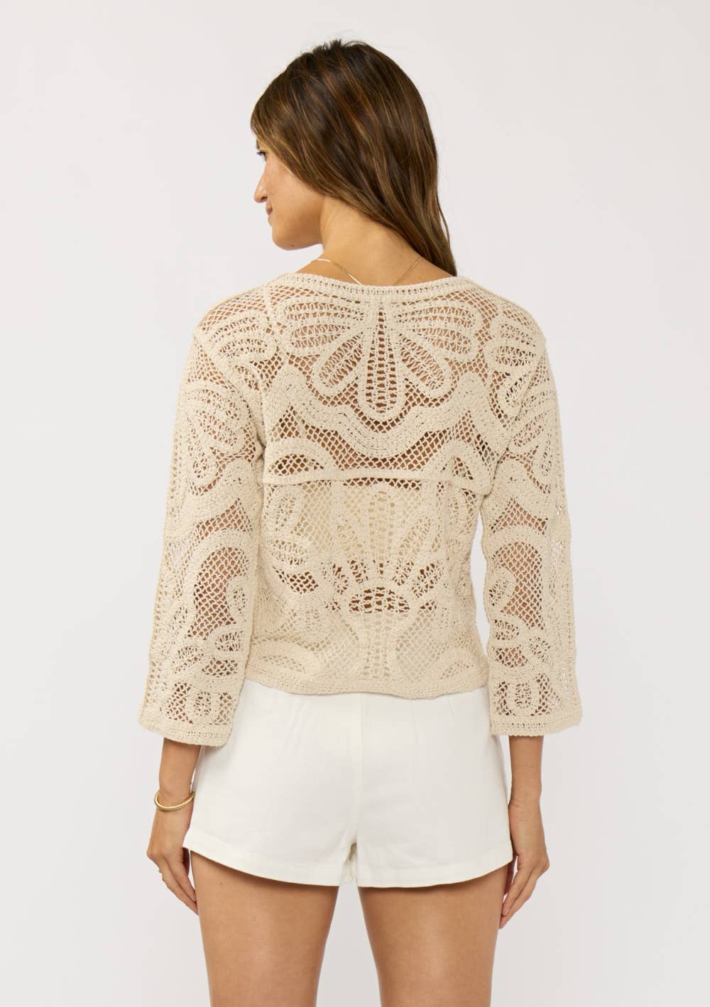Crew Neck Long Sleeve Crochet Top