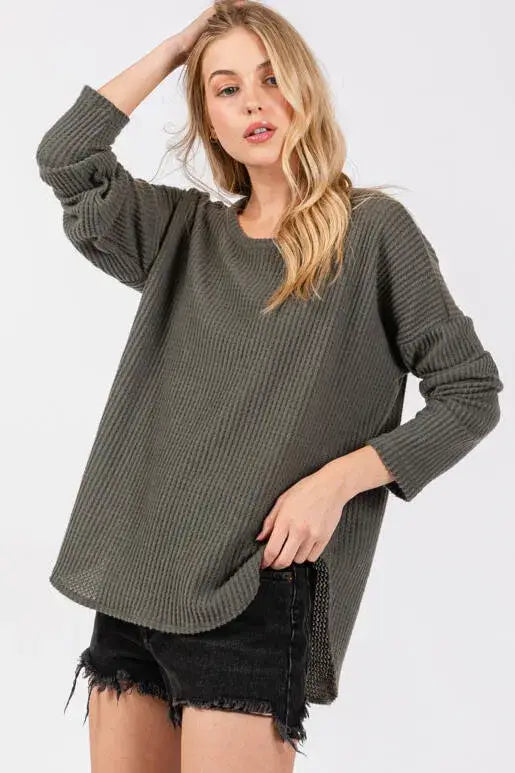 Brushed Waffle Long Sleeve Top