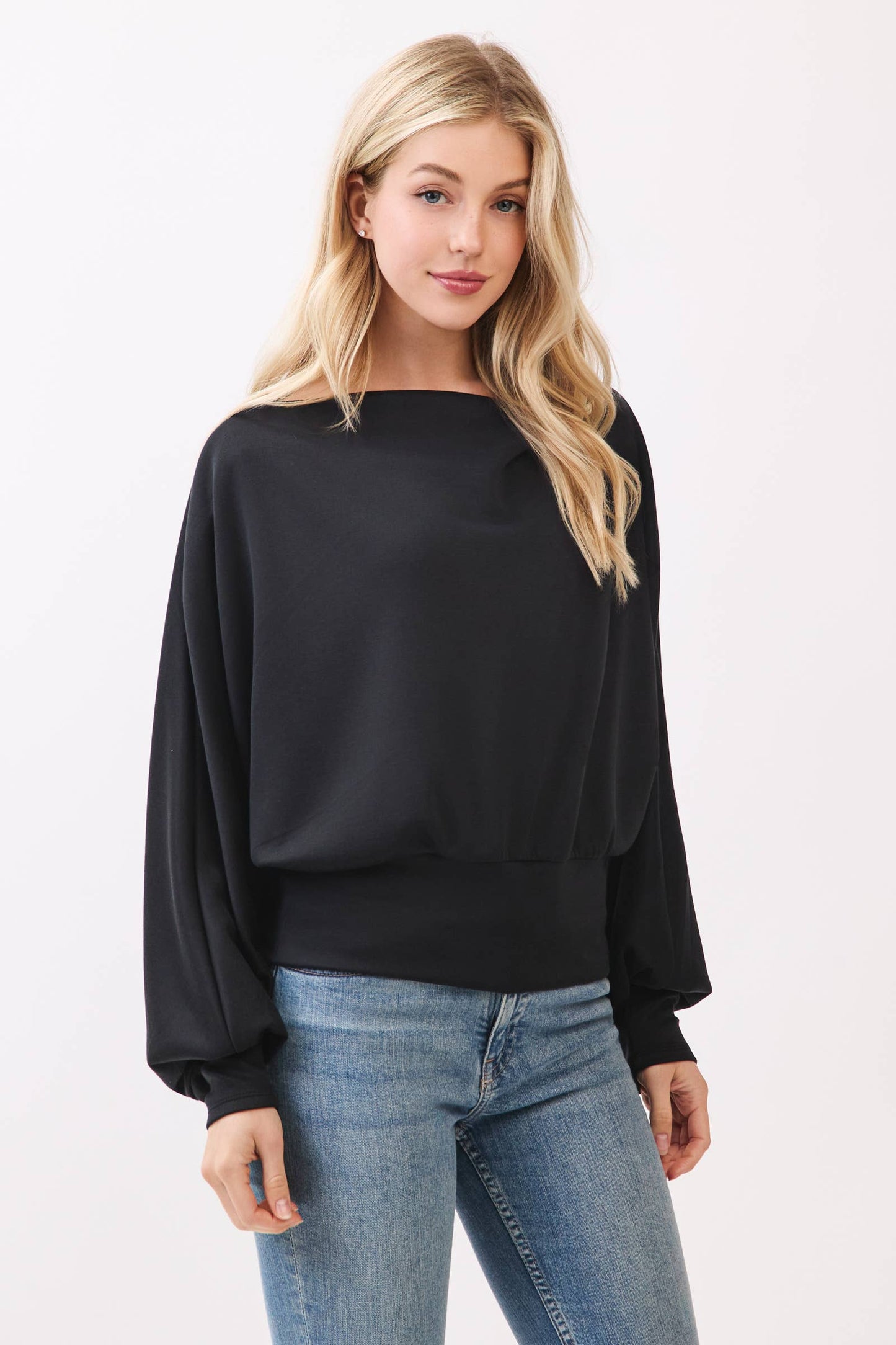 Jersey Boat Neck Long Sleeve Top