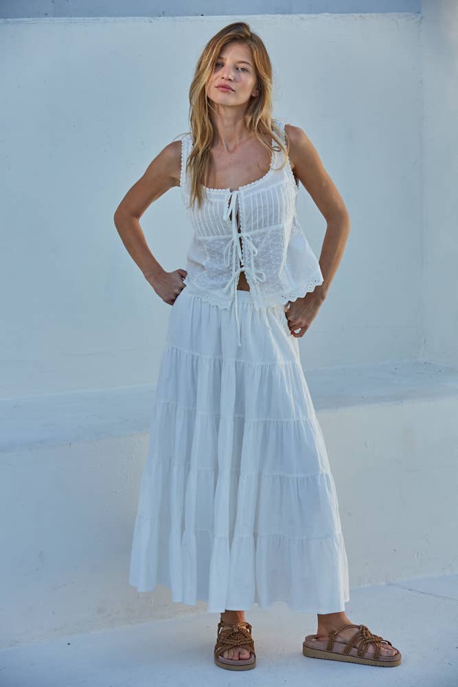Lila Woven Cotton Eyelet Square Neck Sleeveless Top