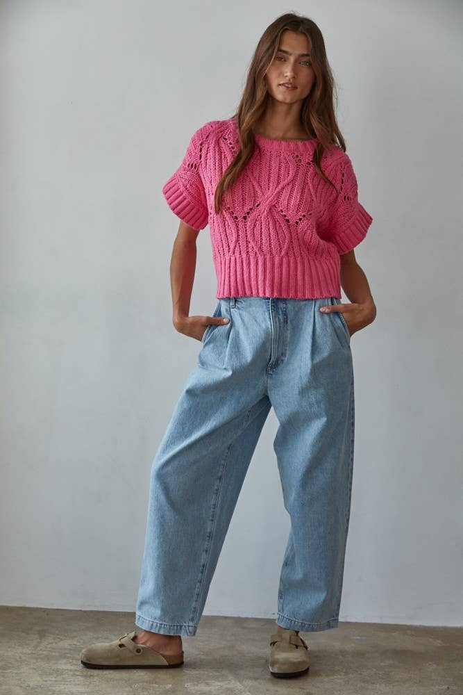 Knit Sweater Crochet Short Sleeve Top