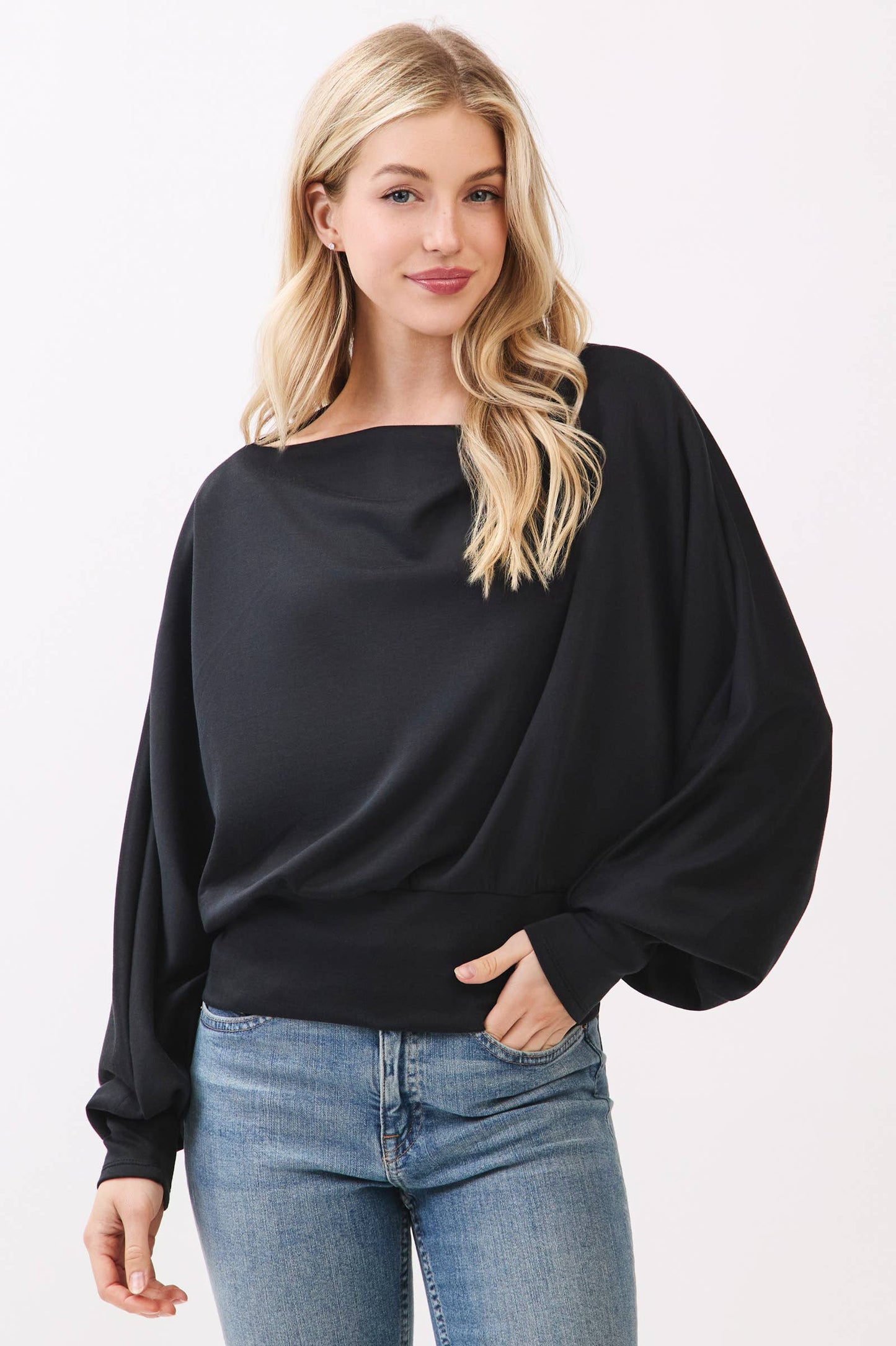 Jersey Boat Neck Long Sleeve Top