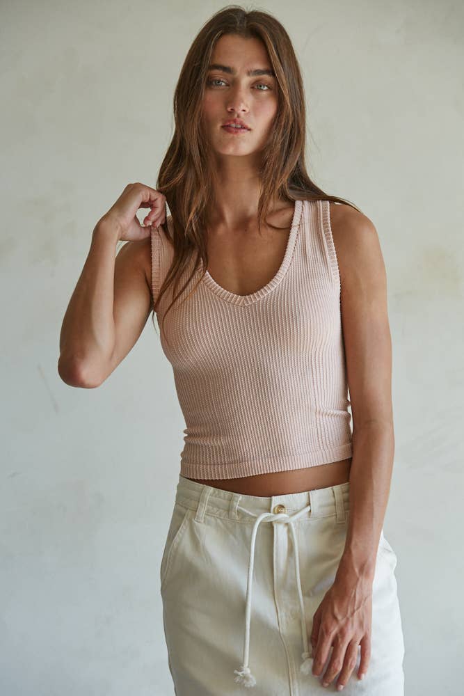 Seamless Knit Spandex Ribbed V-Neck Tank
