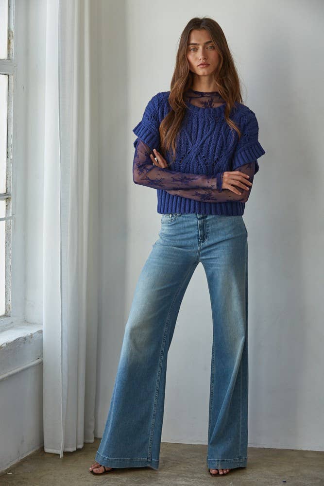 Knit Sweater Crochet Short Sleeve Top