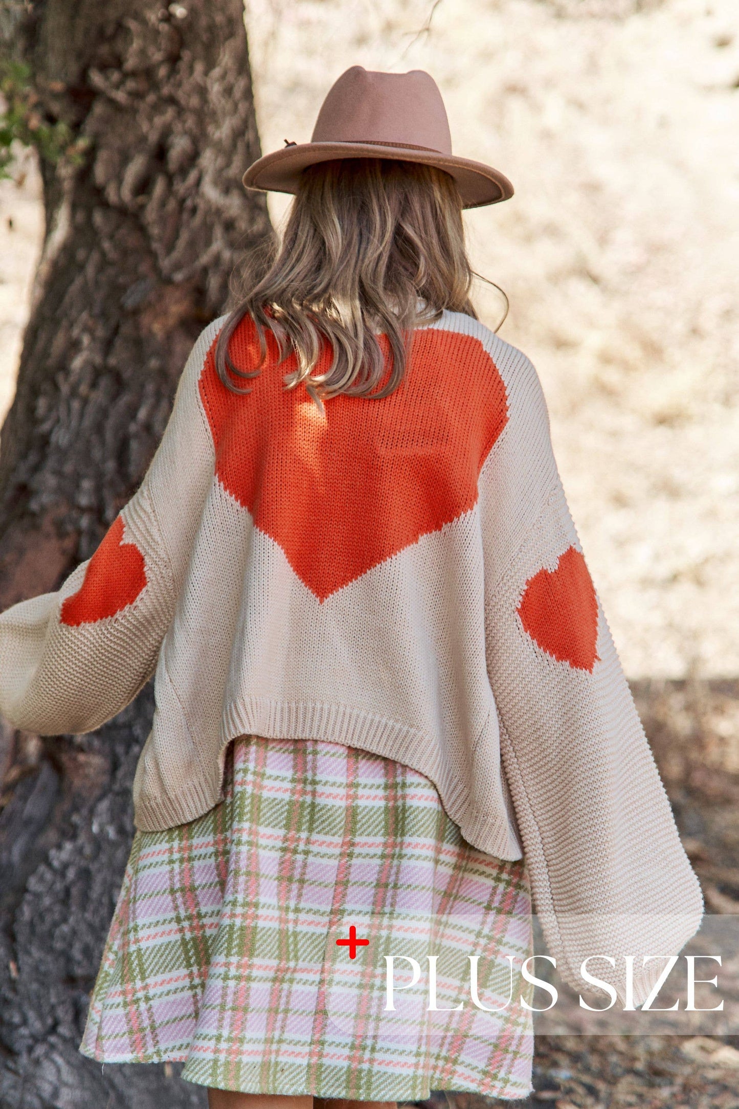 Back Heart Design Knit Open Cardigan 1x-3x