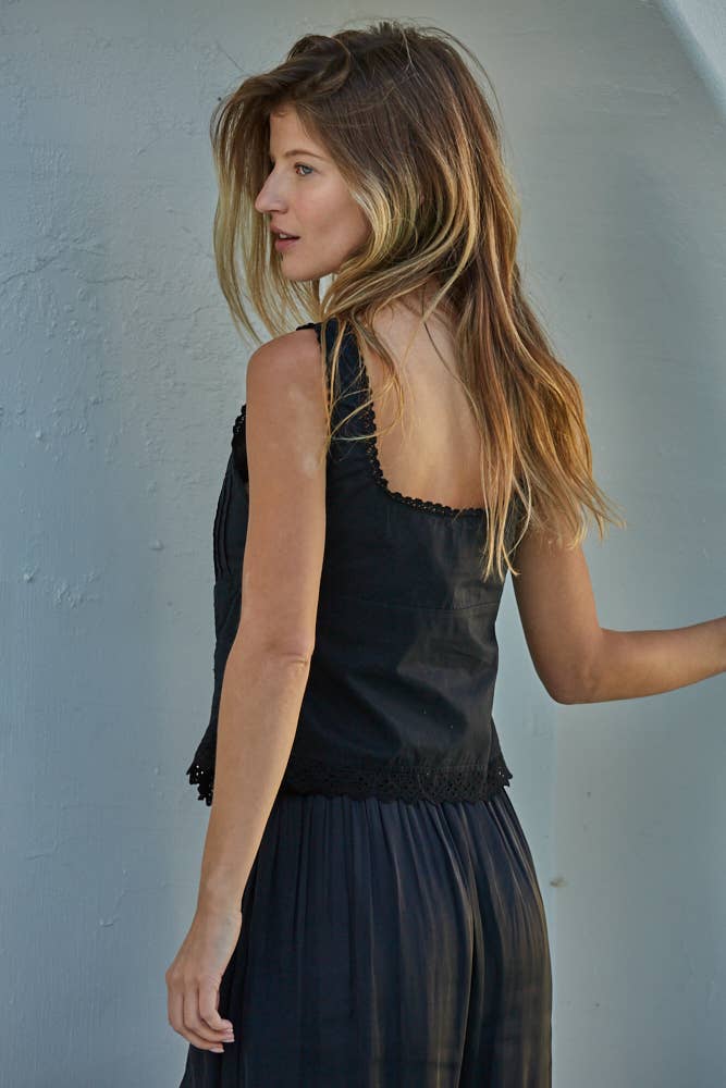 Lila Woven Cotton Eyelet Square Neck Sleeveless Top
