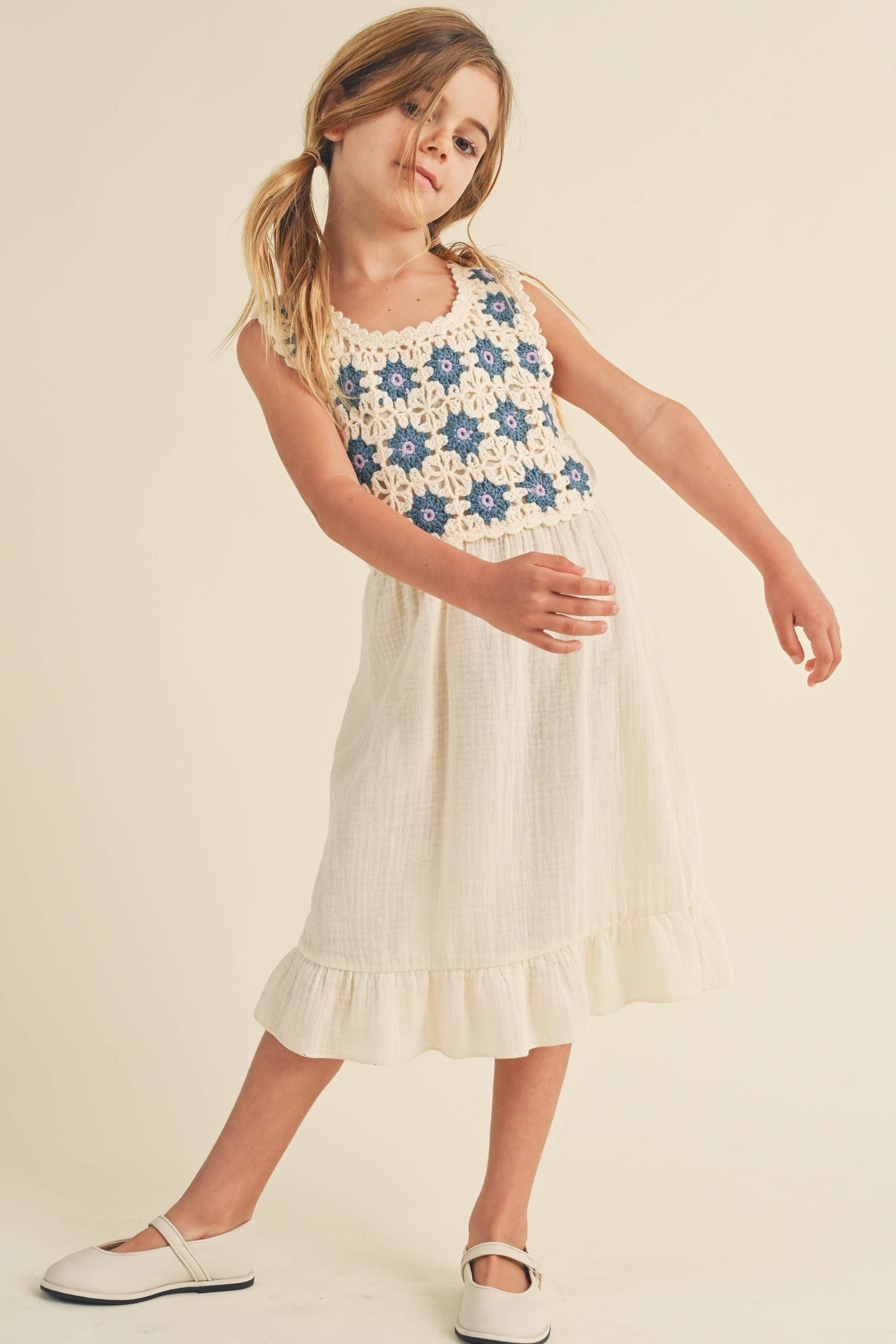KIDS GIRLS CROCHET WOVEN MIDI DRESS