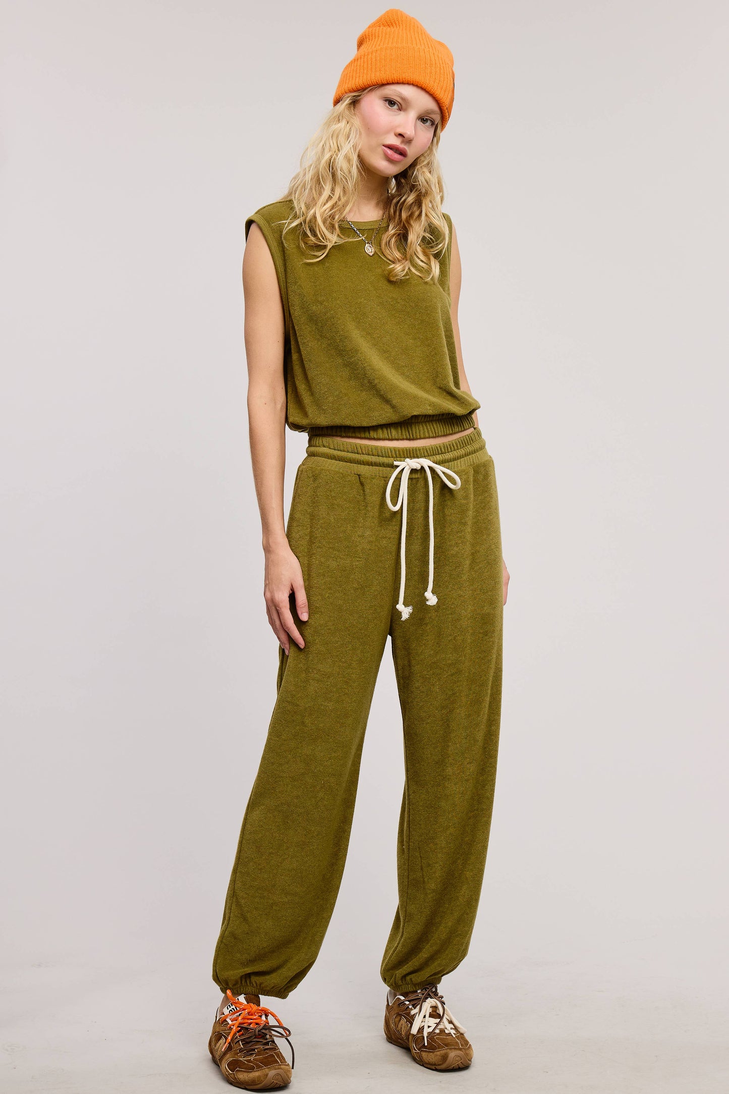 Terry Knit Tank and Jogger Sweatpants Matching Set