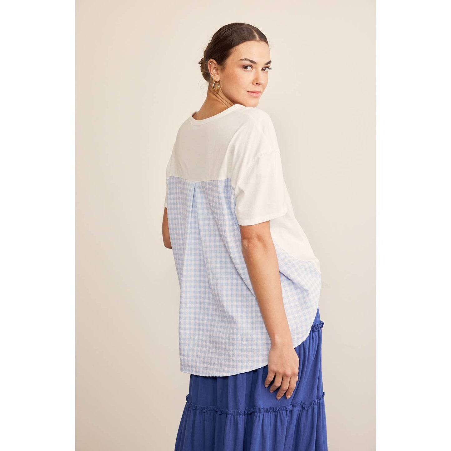 GINGHAM CHECK CONTRAST T-SHIRT