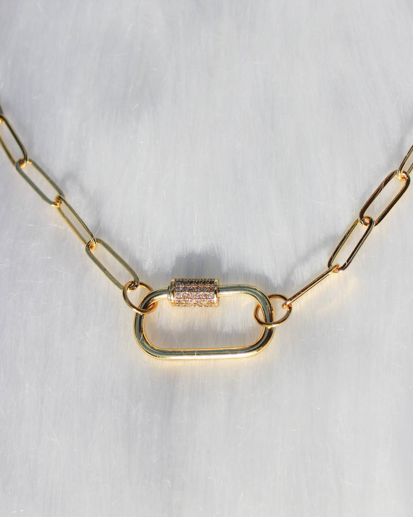 Gold Carabiner Clasp Paperclip Necklace Tarnish Resistant