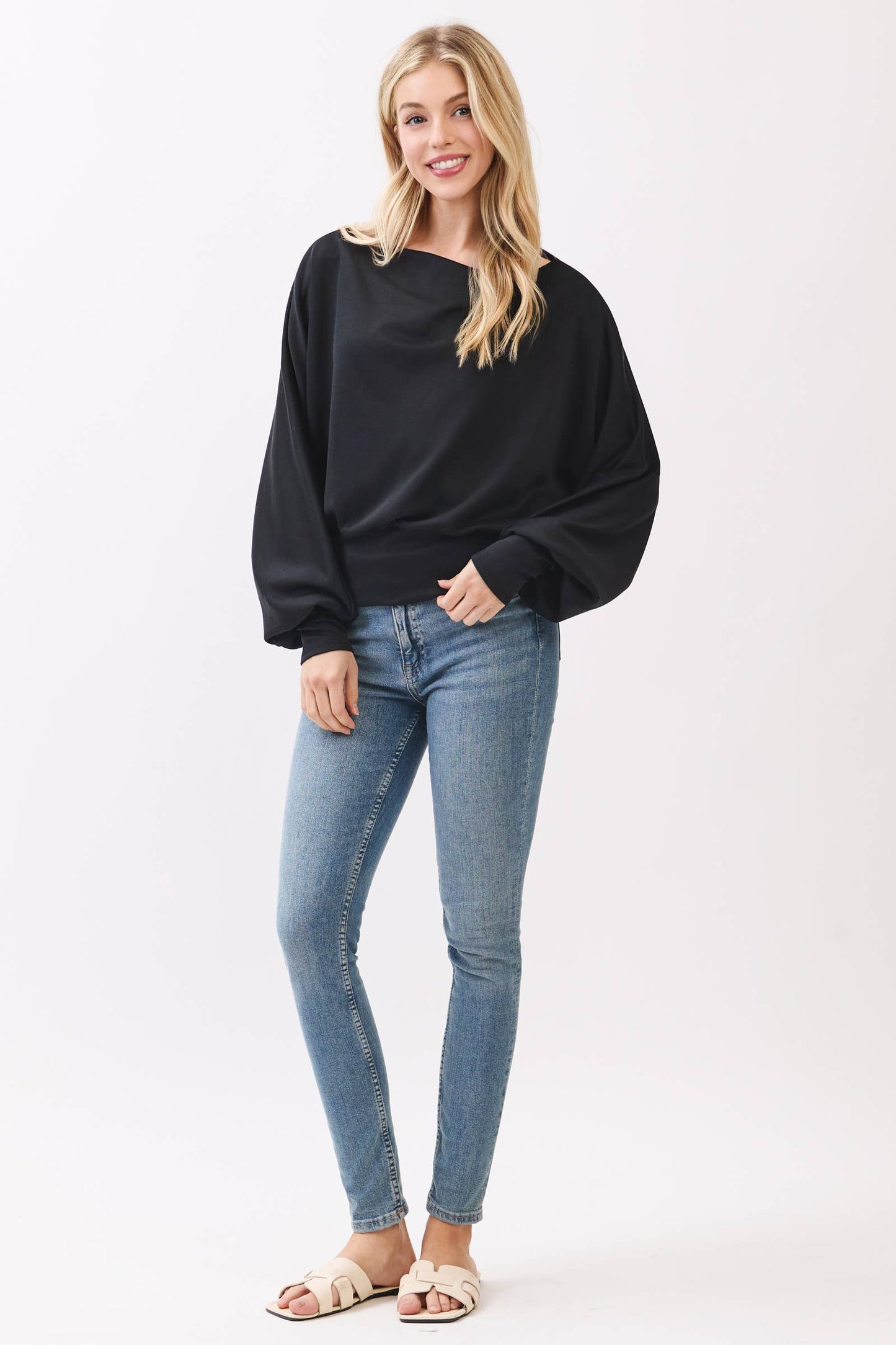 Jersey Boat Neck Long Sleeve Top