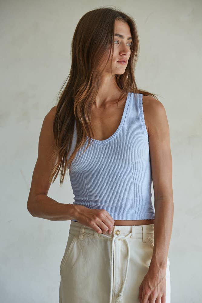 Seamless Knit Spandex Ribbed V-Neck Tank
