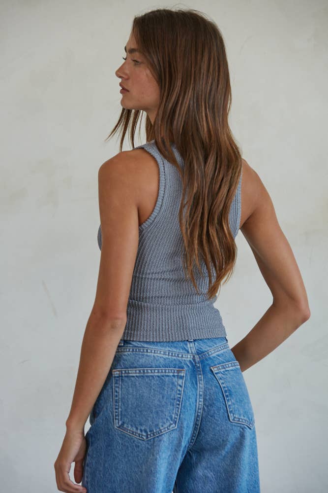 Seamless Knit Spandex Ribbed V-Neck Tank