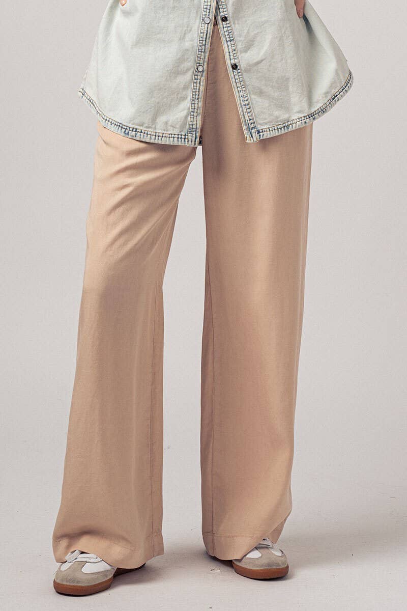 Smocked High Waist Wide Leg Side Pocket Pants