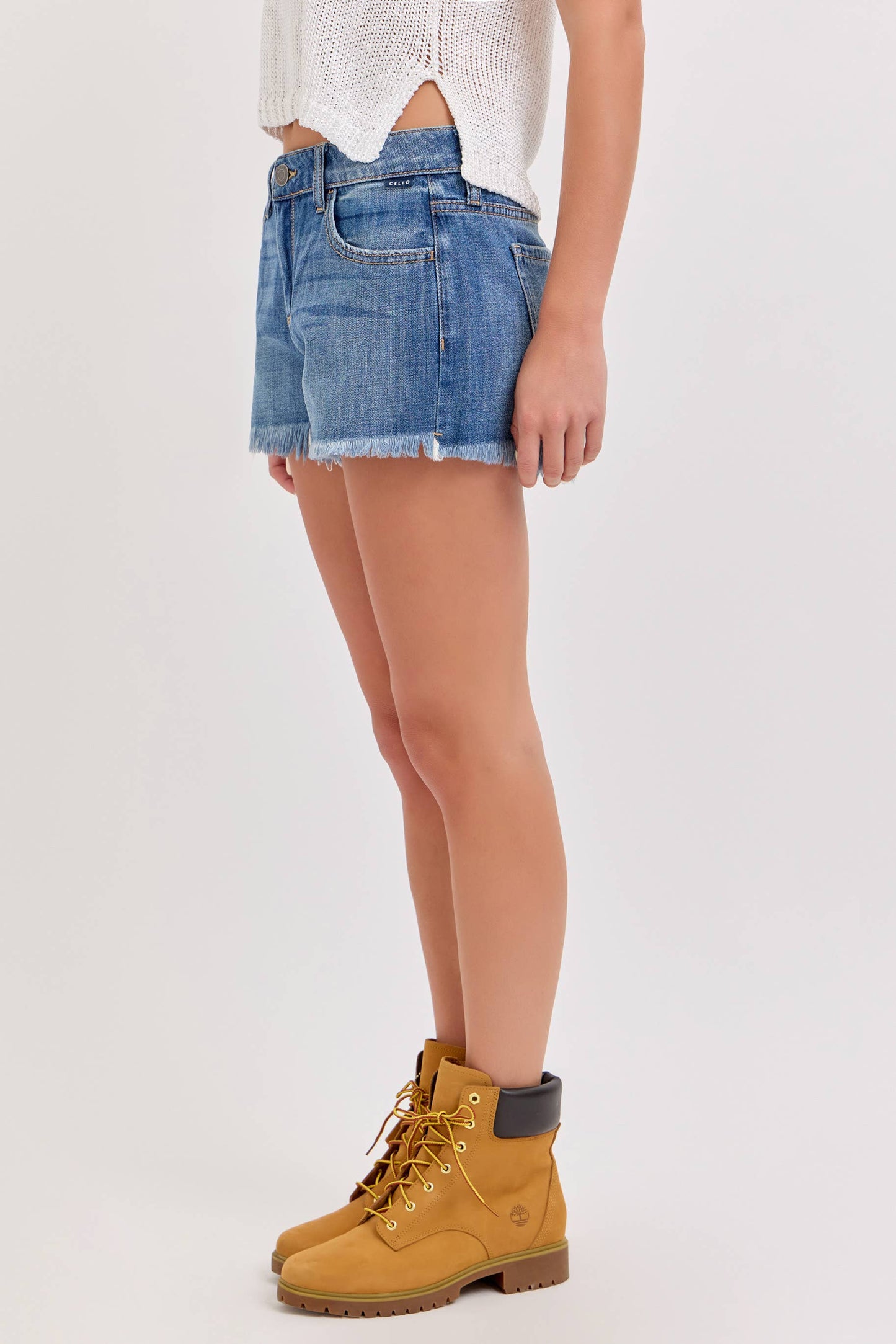 Denim Mid Rise Short with Fray Hem