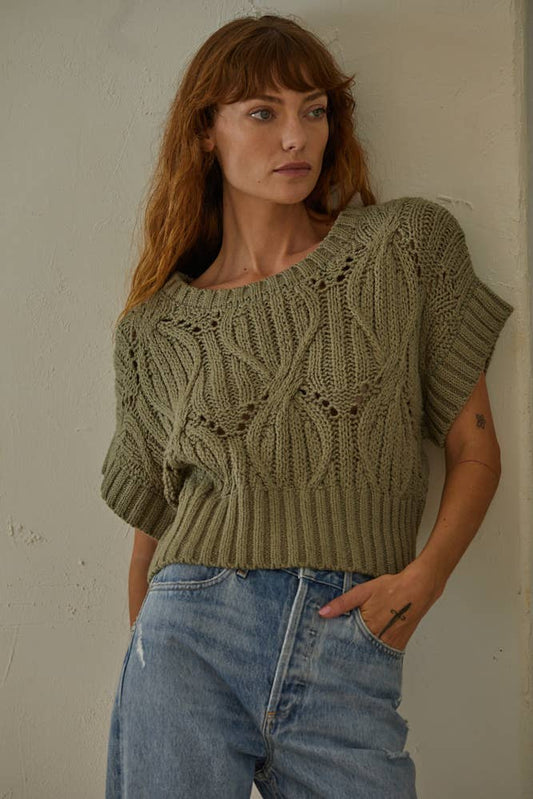 Knit Sweater Crochet Short Sleeve Top