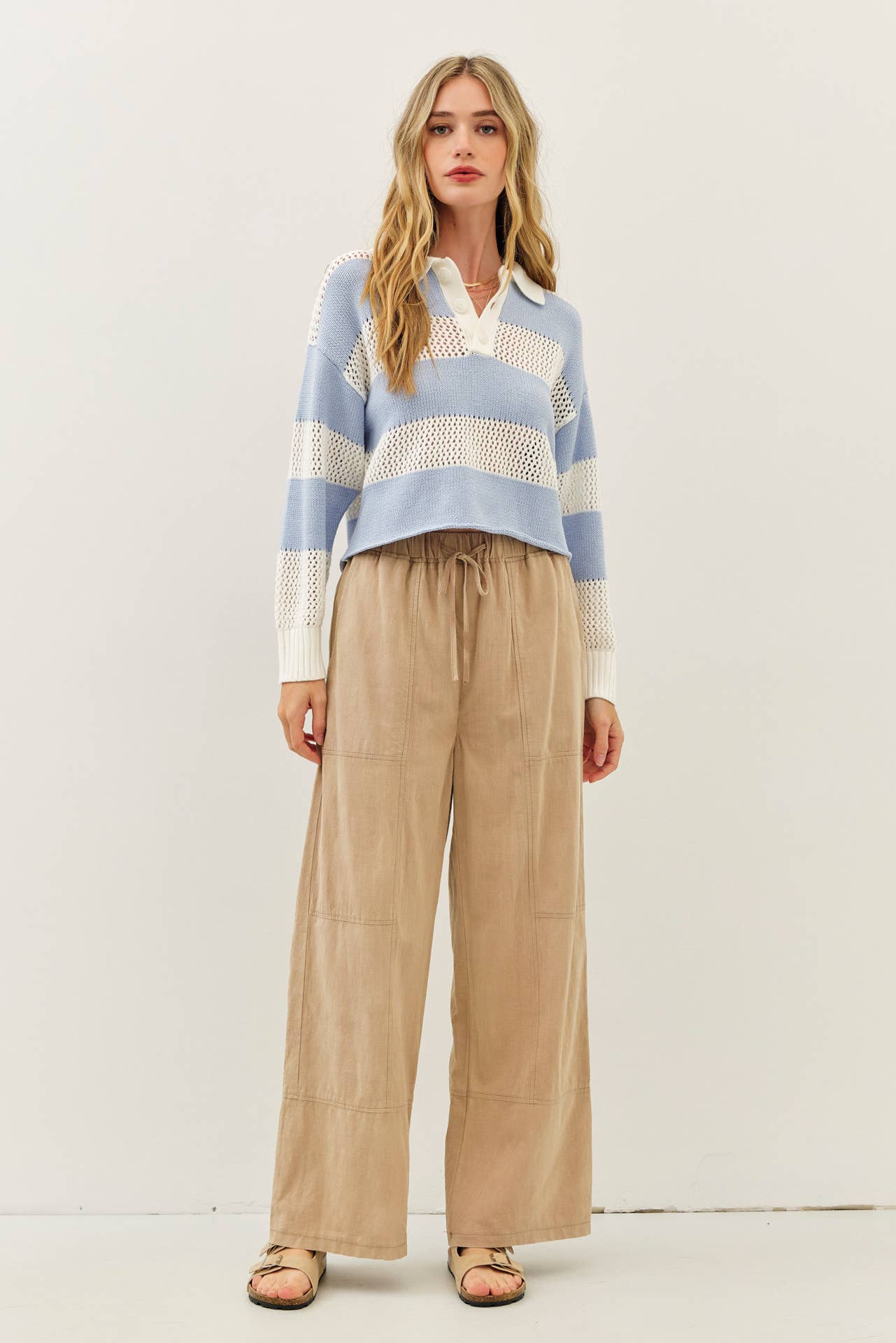 RUGBY-INSPIRED WIDE STRIPE LIGHTWEIGHT SWEATER & CROCHET TOP