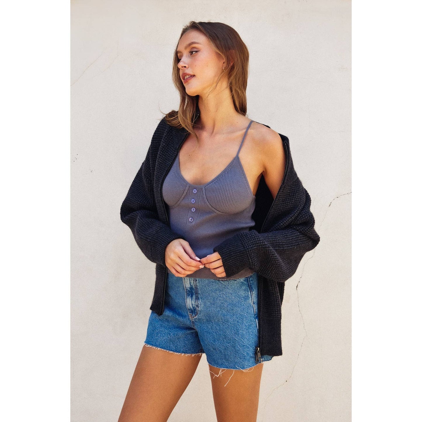 Two Way Zip Waffle Knit Zip Up