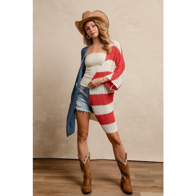 STAR PATCHES AMERICAN FLAG THEME KNIT CARDIGAN