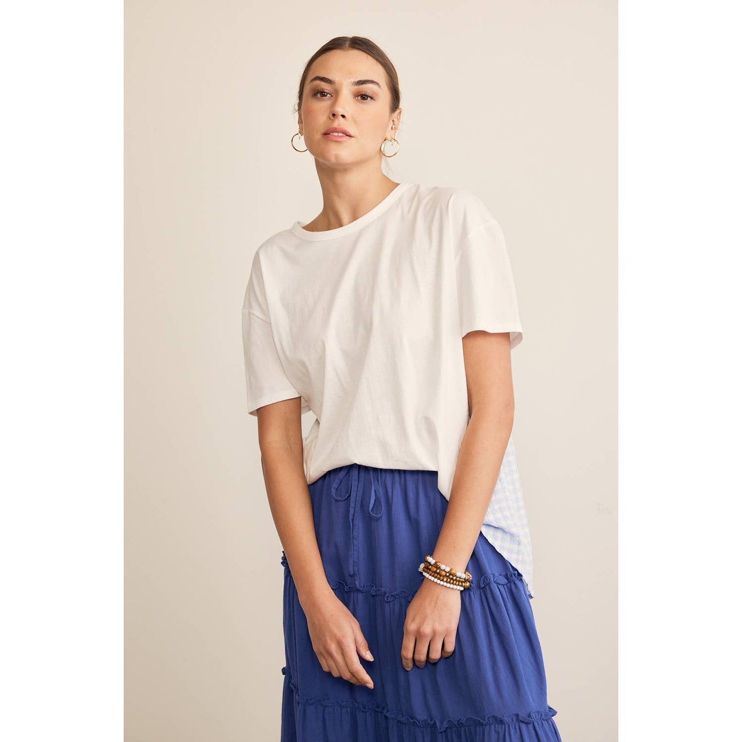 GINGHAM CHECK CONTRAST T-SHIRT