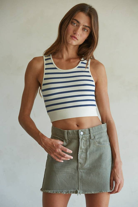 Knit Seamless Ribbed Striped Racerback Brami