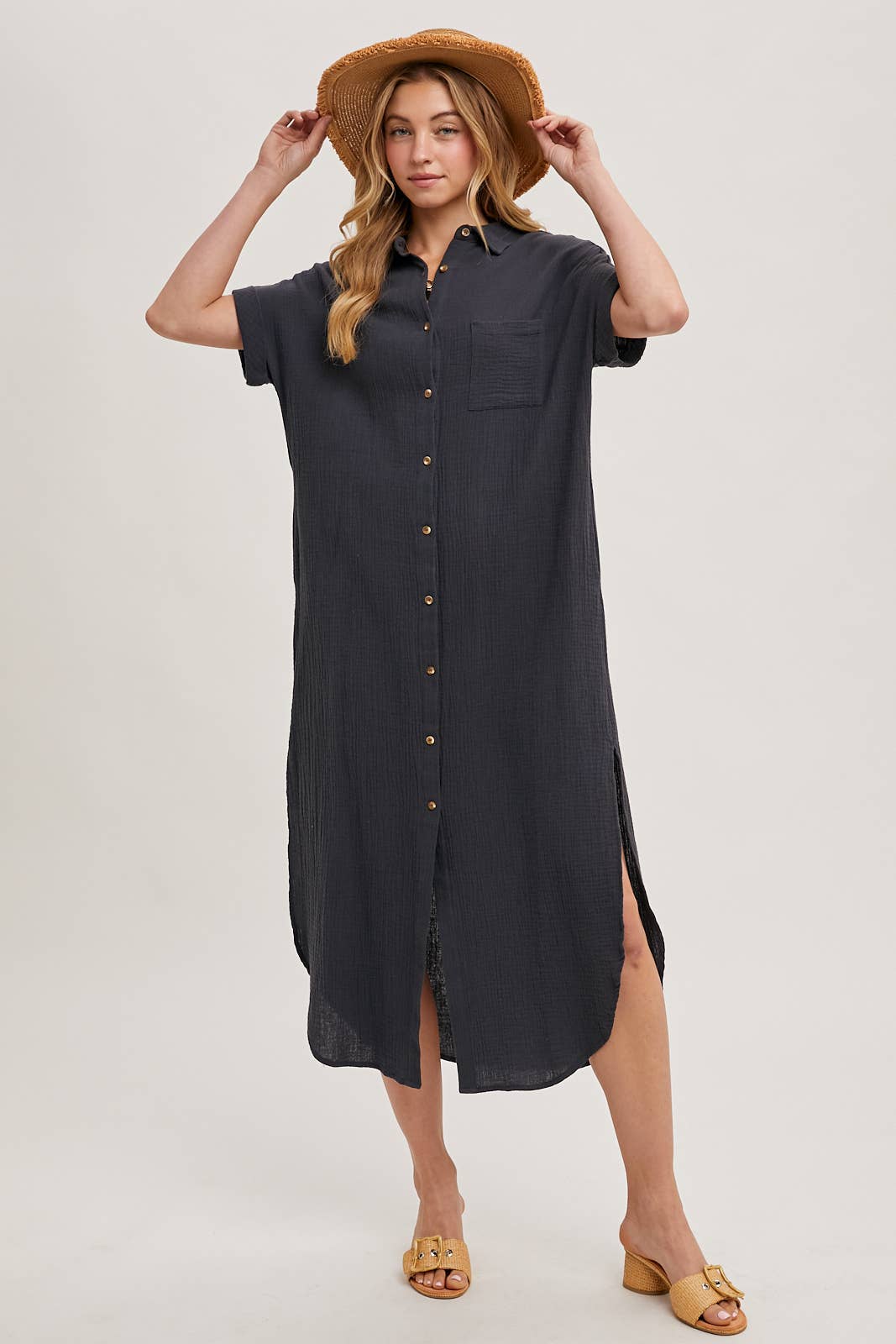BUTTON UP MAXI SHIRT DRESS