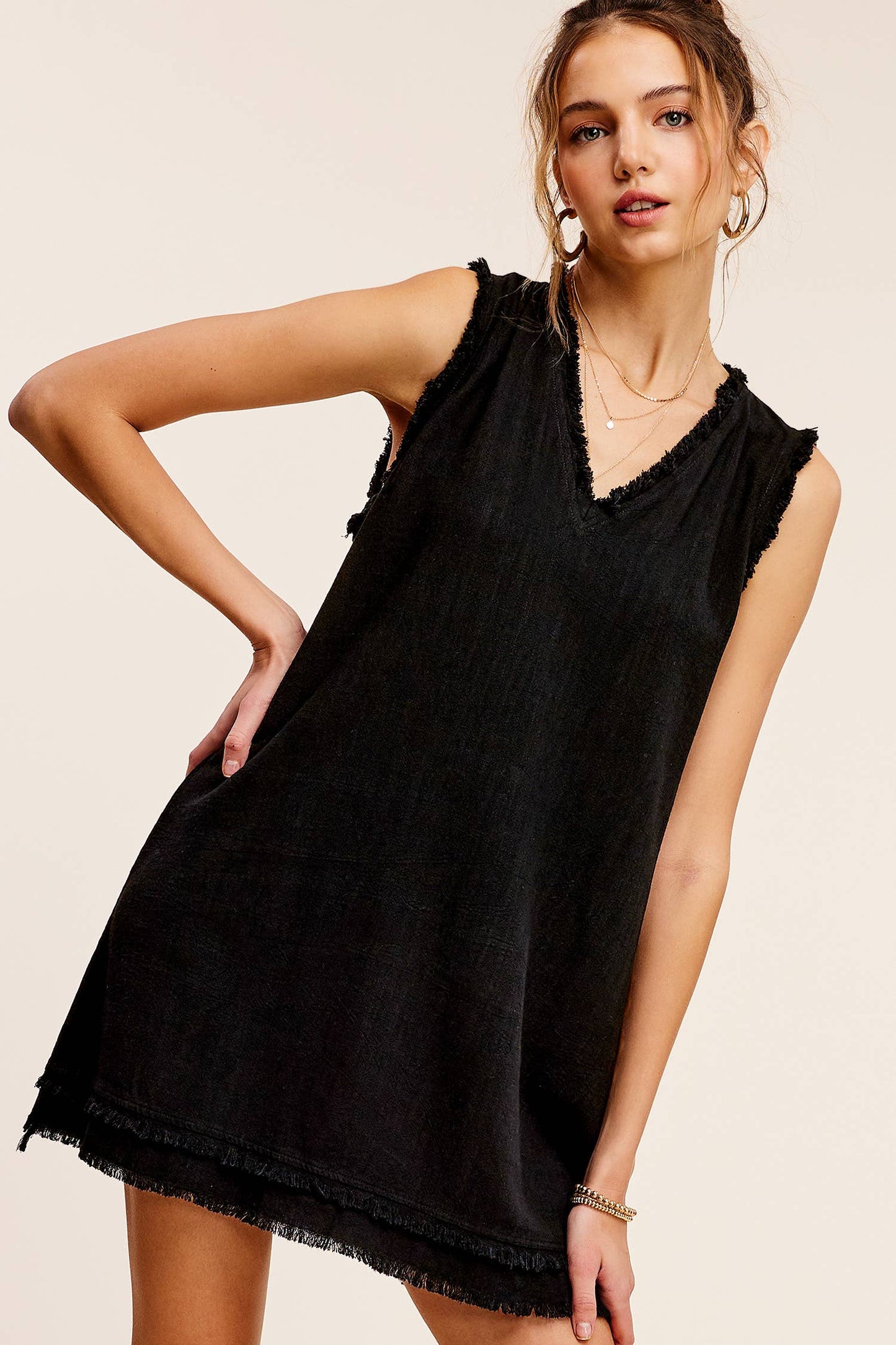 Frayed Hem Mini Dress