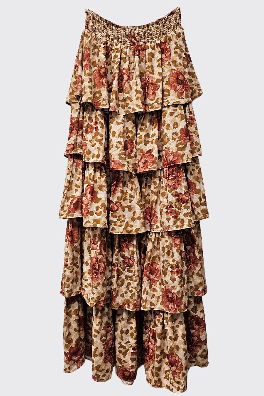 Printed Tiered Ruffle Maxi Skirt