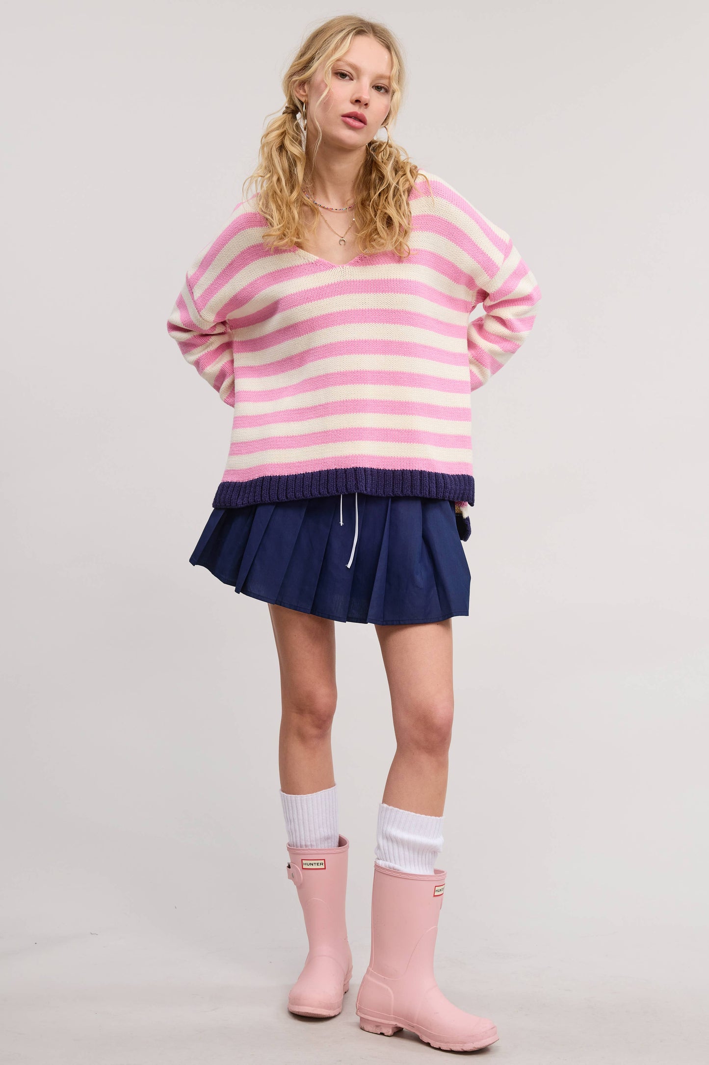 V Neck Stripe Oversize Sweater