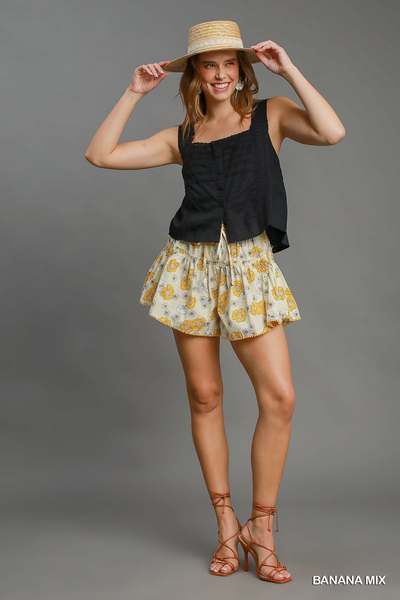 Floral Print Shorts With Gathered Details