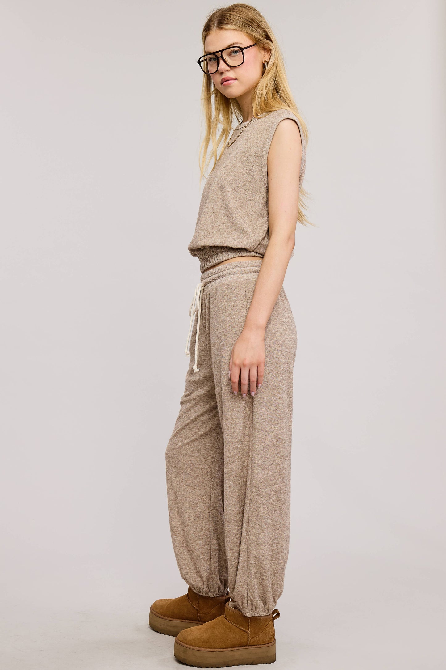 Terry Knit Tank and Jogger Sweatpants Matching Set