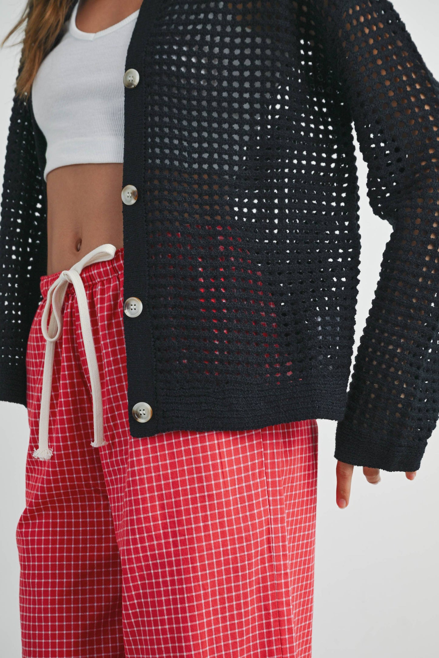 OPEN STITCH CROCHET COLLAR CARDIGAN