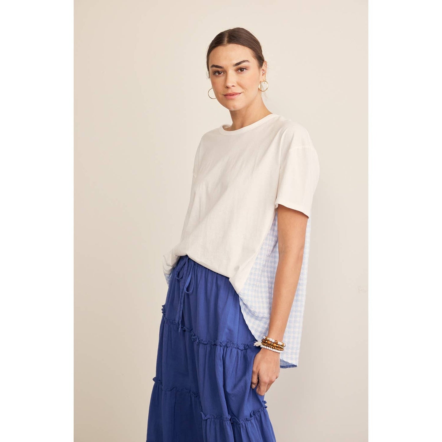 GINGHAM CHECK CONTRAST T-SHIRT
