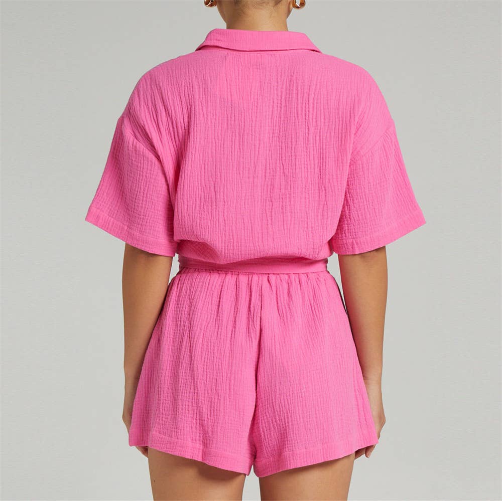 GUAZE SHORT SLEEVE AND SHORT PANTS BUTTON DOWN SET