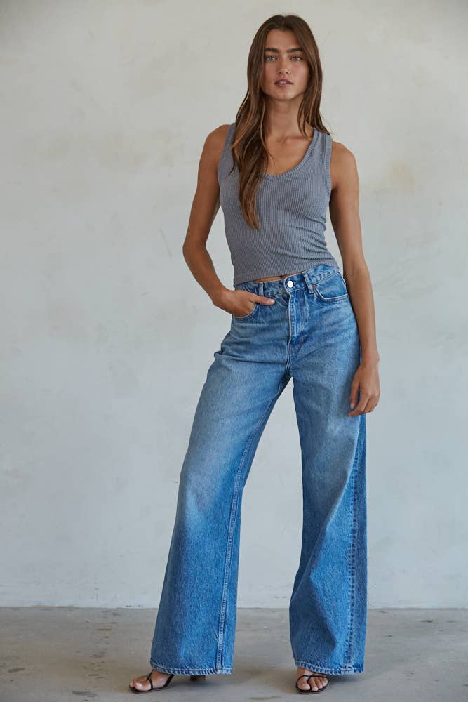 Seamless Knit Spandex Ribbed V-Neck Tank