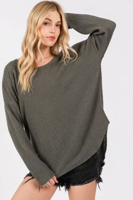 Brushed Waffle Long Sleeve Top