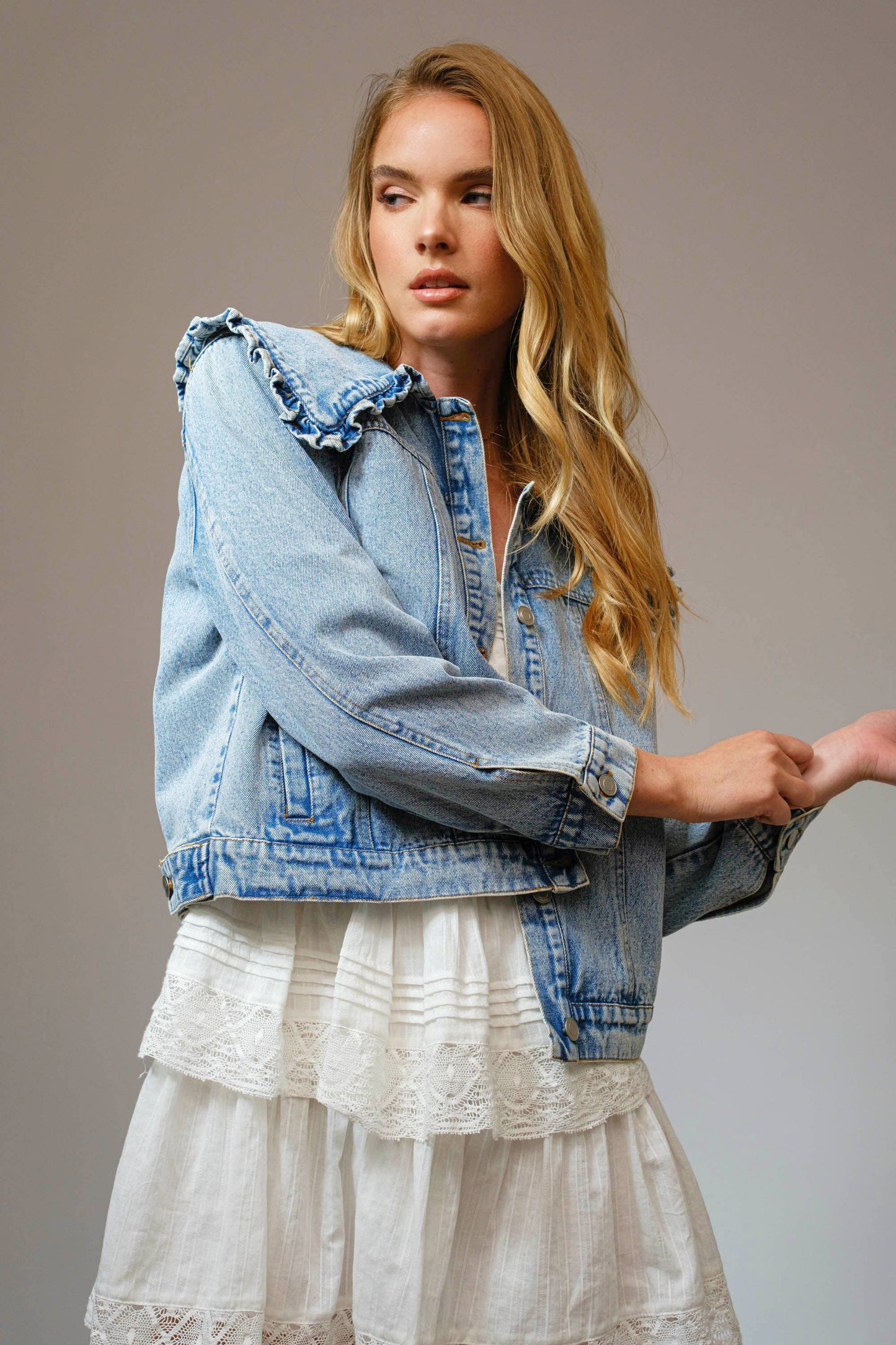 Ruffled Collar Denim Jacket