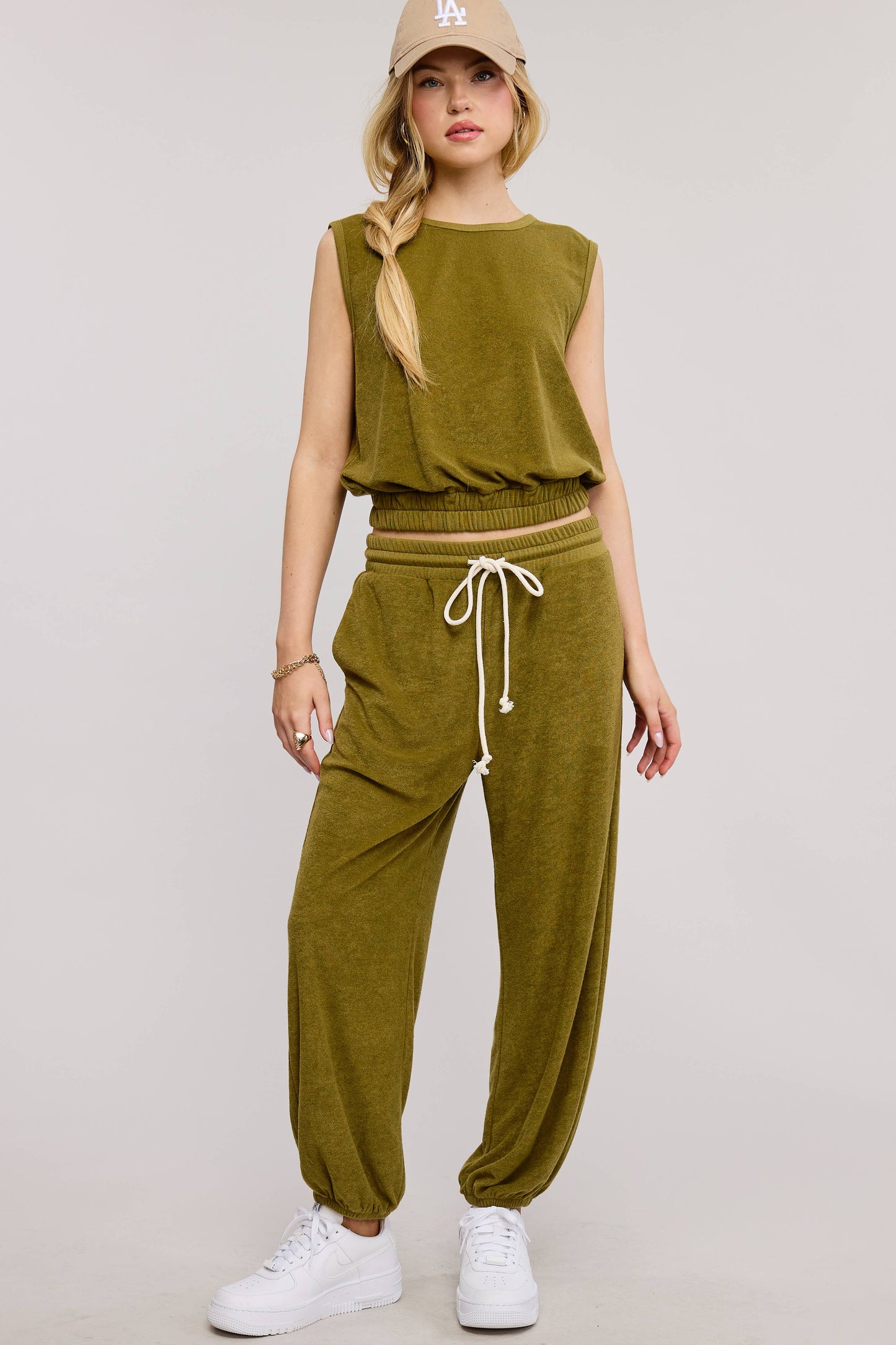 Terry Knit Tank and Jogger Sweatpants Matching Set