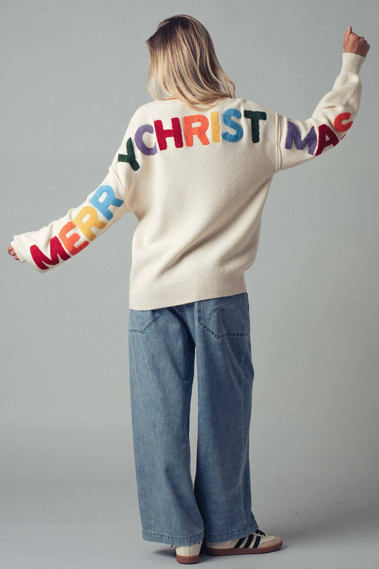 Rainbow Lettering Christmas Knit Sweater