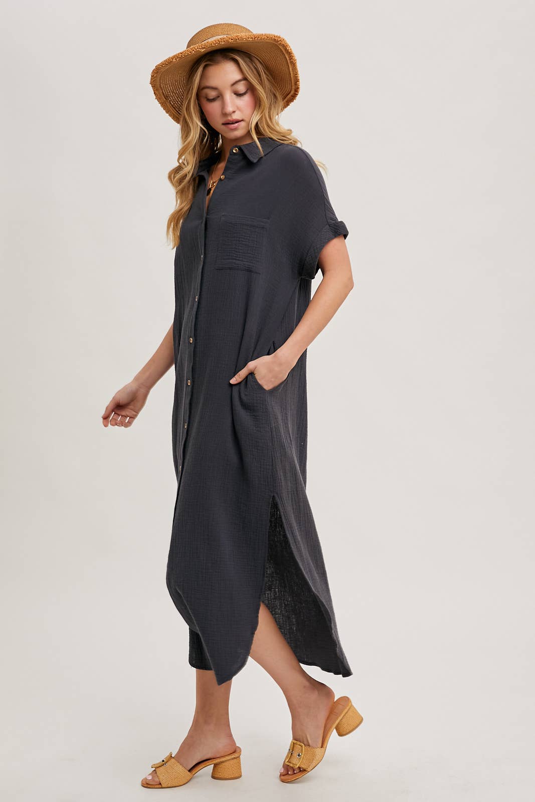 BUTTON UP MAXI SHIRT DRESS