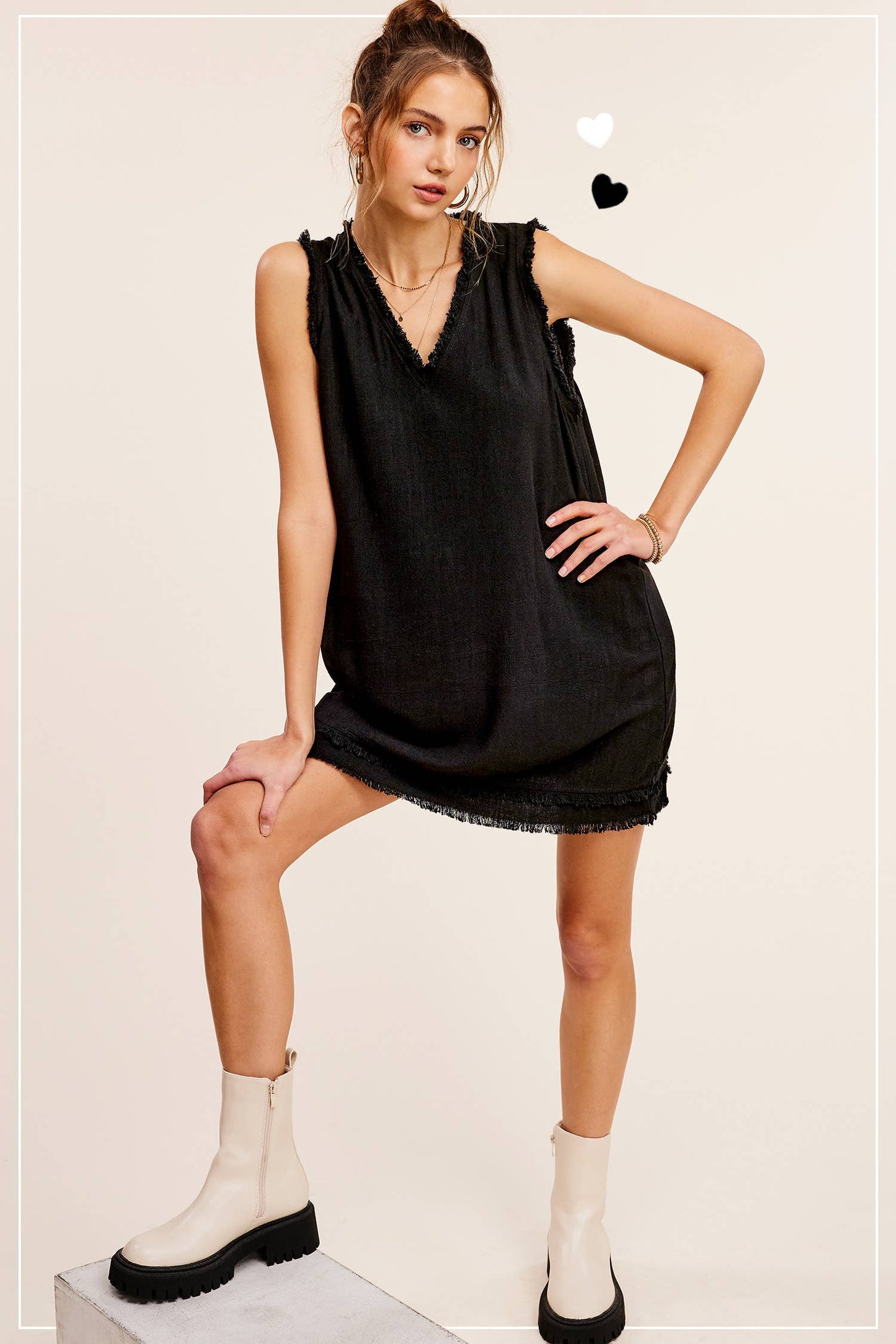 Frayed Hem Mini Dress